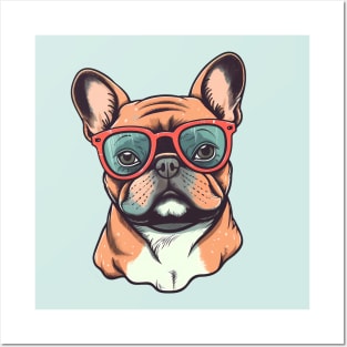 French Bulldog Retro Vibes - Old School Bulldog Wearing Glasses Posters and Art